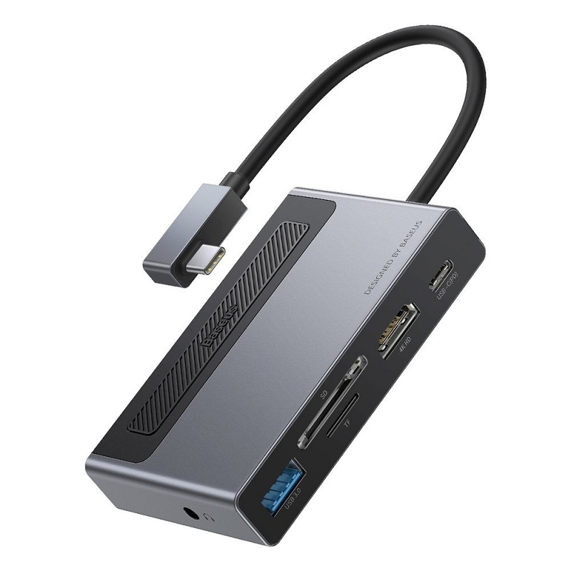 

USB hub Type-C 6-in-1 Baseus Metal Gleam CAHUB-DA0G з HDMI 4K картридером та зарядкою 100Вт (Сiрий)