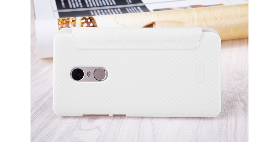 Кожаный чехол книжка с окошком Nillkin SP-LC HM для смартфонов Xiaomi Redmi Note 4 White вид сзади