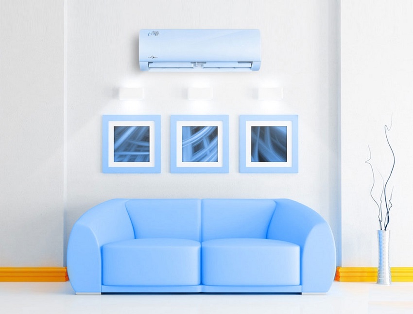 Кондиционер Smart Air Conditioner голубого цвета в интерьере