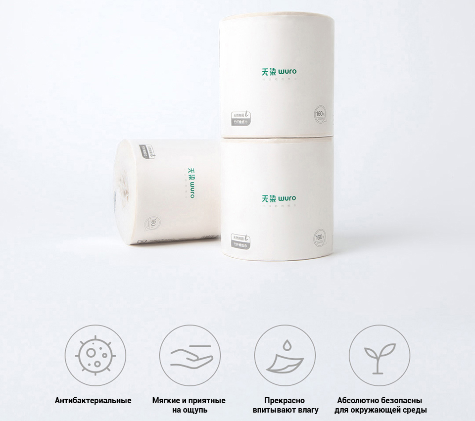 Бамбуковая антибактериальная бумага WURO 160g крупным планом с характеристиками