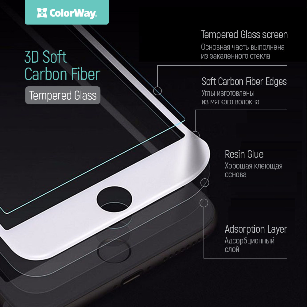 Защитное стекло 9H ColorWay soft carbon Xiaomi Mi Max 2 3D black