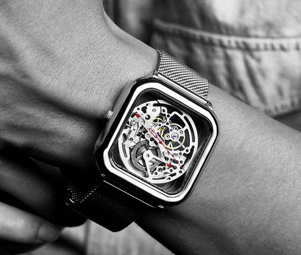 Часы GIGA Design full hollow mechanical watches в серебрянном цвете