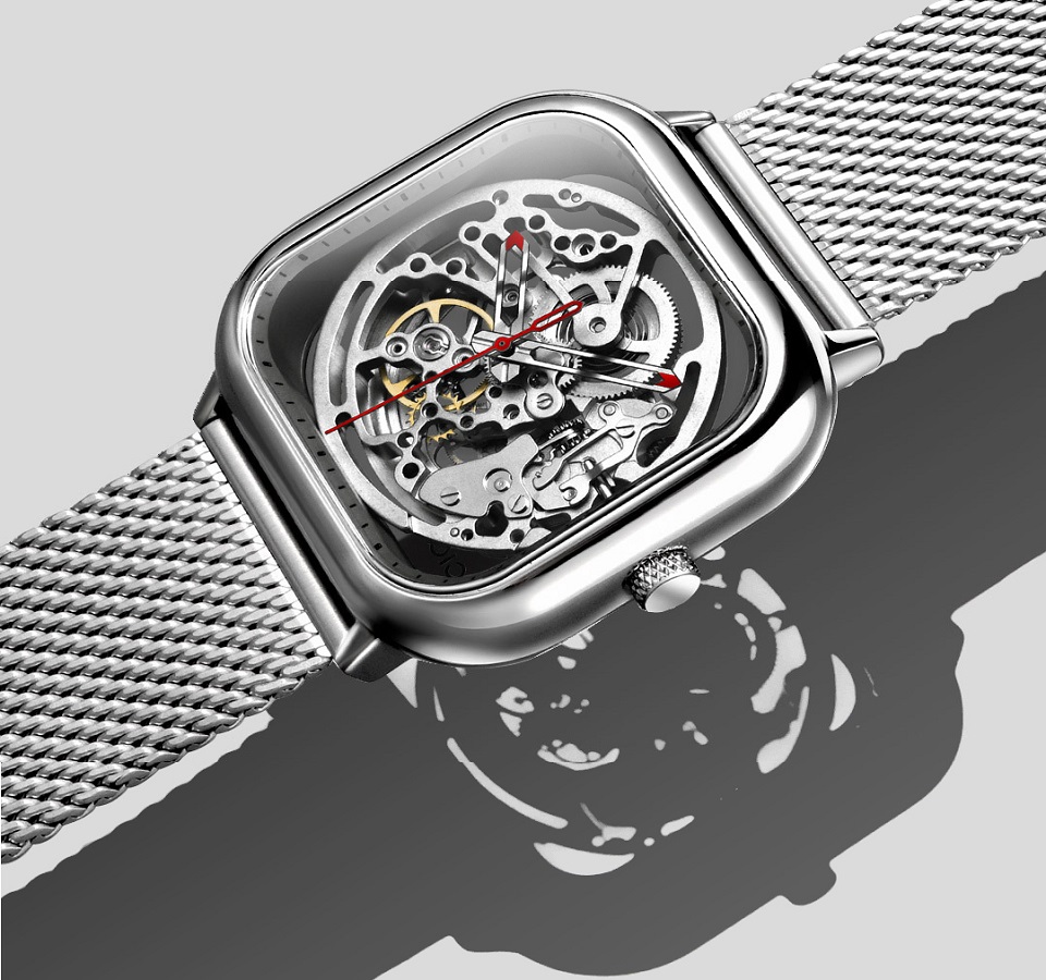 Часы GIGA Design full hollow mechanical watches с серебренным ремешком