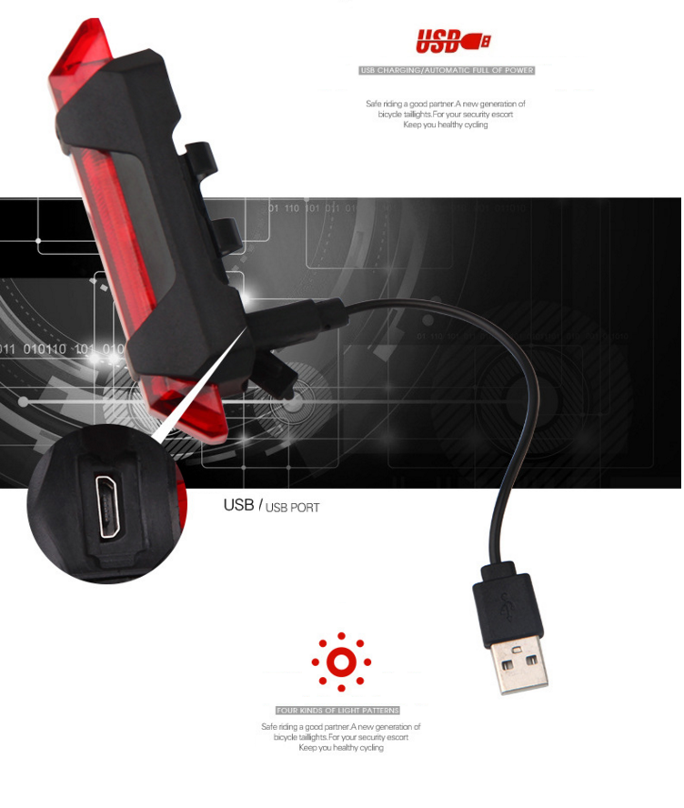 LED lights Rechargeable Bike Red USB порт
