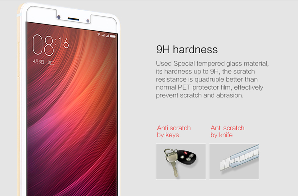 Закаленное защитное стекло  Nillkin H+PRO-SP HM для смартфонов Xiaomi RedMi Note 4 твердость