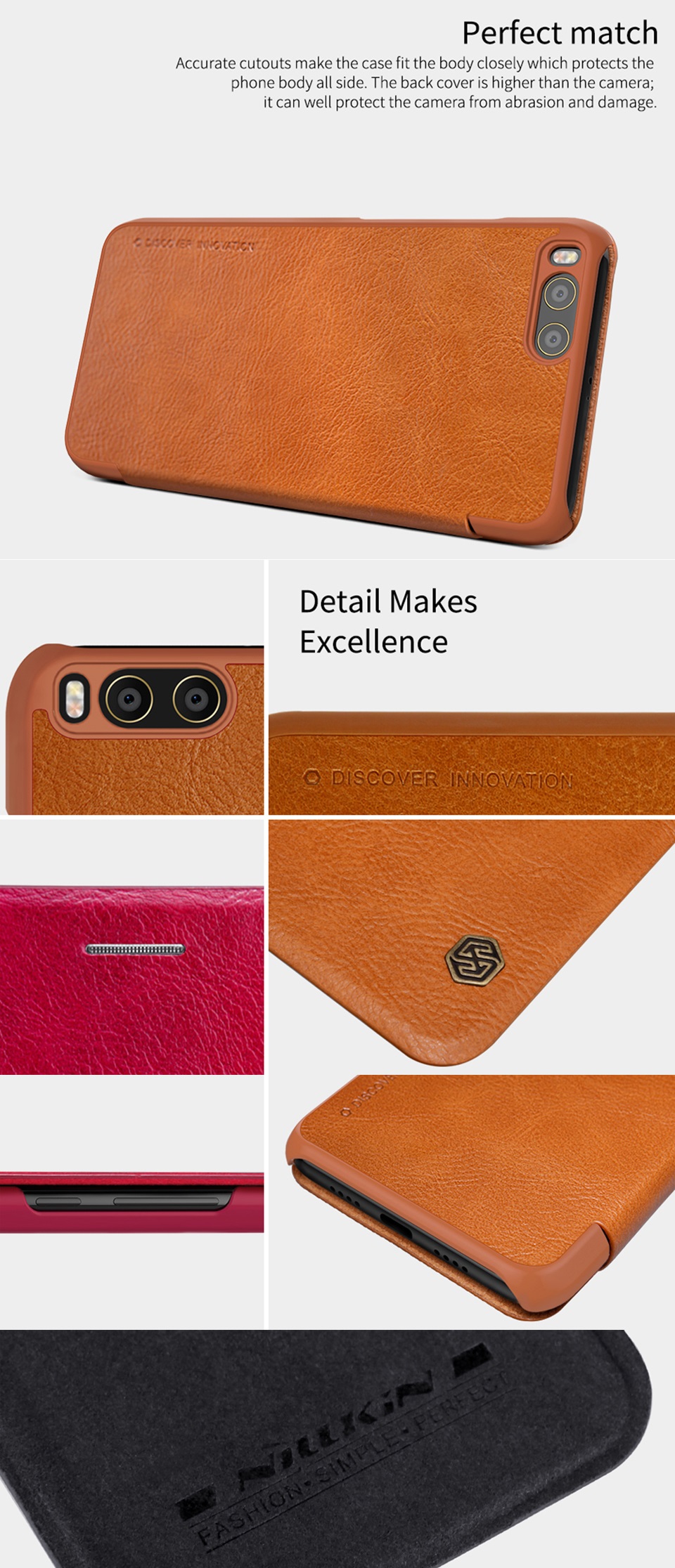 Шкіряний чохол книжка Nillkin Qin Leather Case Q-LC XM-M6 для смартфонів Xiaomi Mi6  отвори