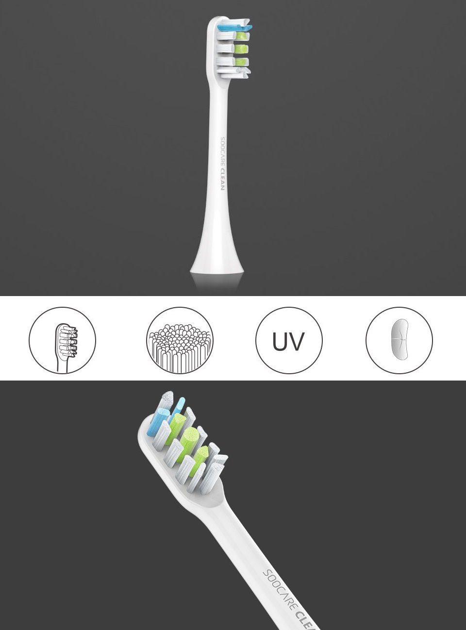 Насадка до зубної щітки Xiaomi Soocare X3 White фото насадки з різних ракурсів