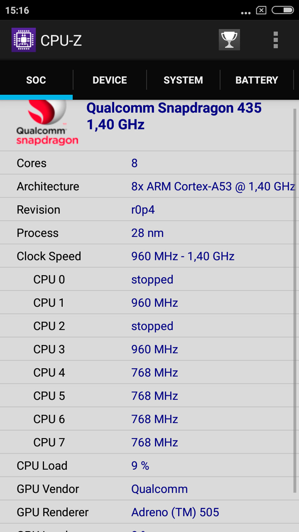 Redmi Note 5A процесор