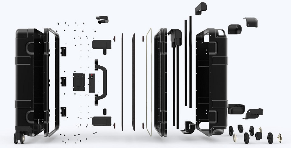 Чемодан RunMi 90 Points Smart Metal Suitcase Fingerprint Unlock Black 20" конструкция устройства