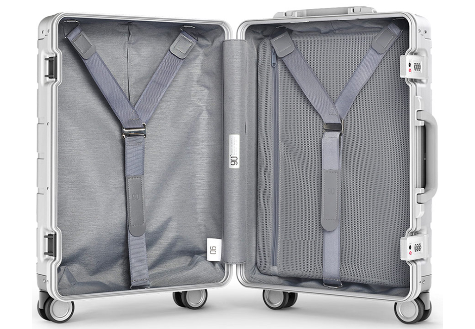 Чемодан RunMi 90 Points Metal Suitcase Business Travel Silver 20 внутреннее устройство