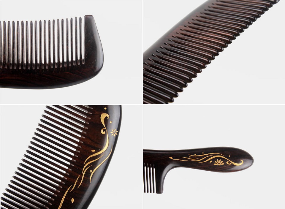 Дерев'яна гребінець для волосся XinZhi Ebony елементи дизайну крупним планом