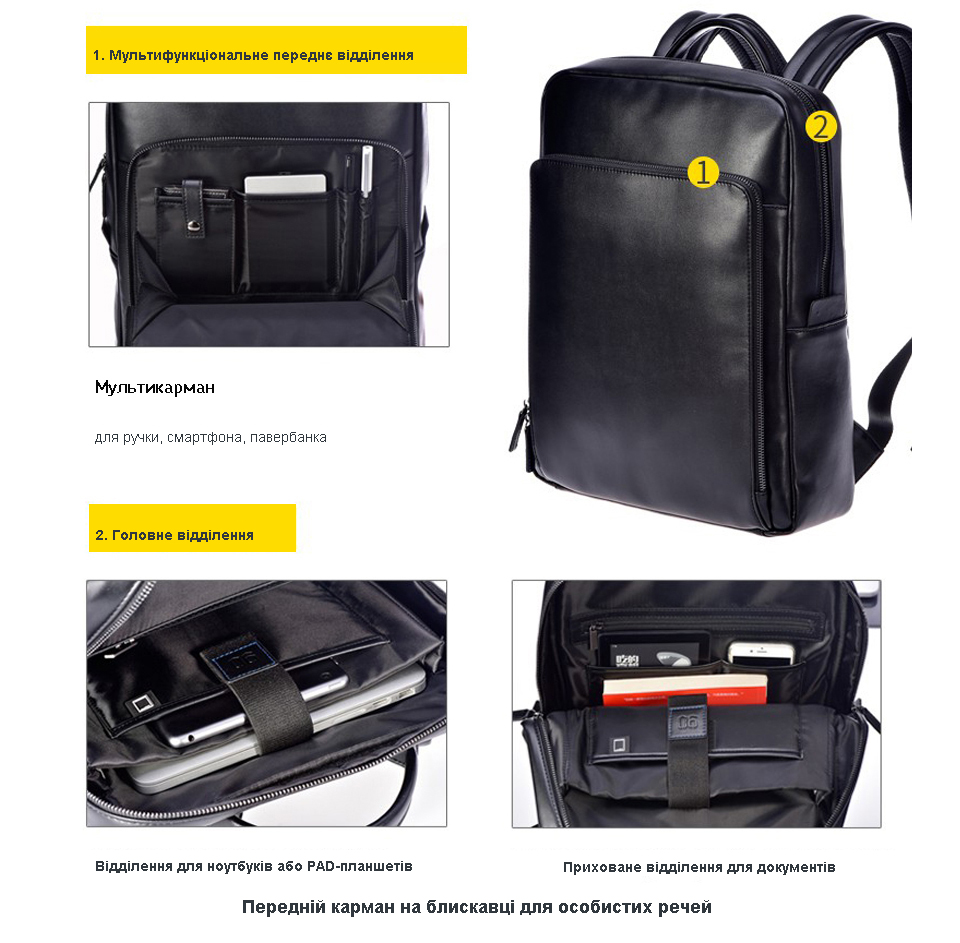 Рюкзак Xiaomi 90 Points Business Backpack Black дизайн відділень