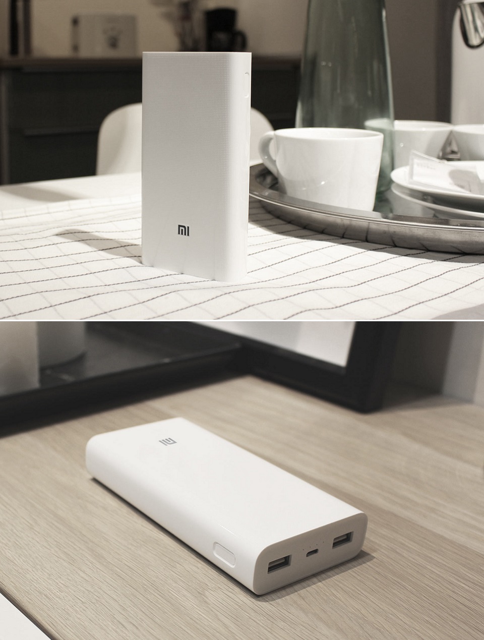 Универсальная батарея Xiaomi Mi power bank 2 White 20000mAh на разных поверхностях