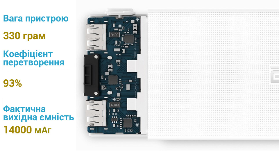 Універсальна батарея Xiaomi Mi power bank 2 White 20000mAh внутрішня структура павербанка