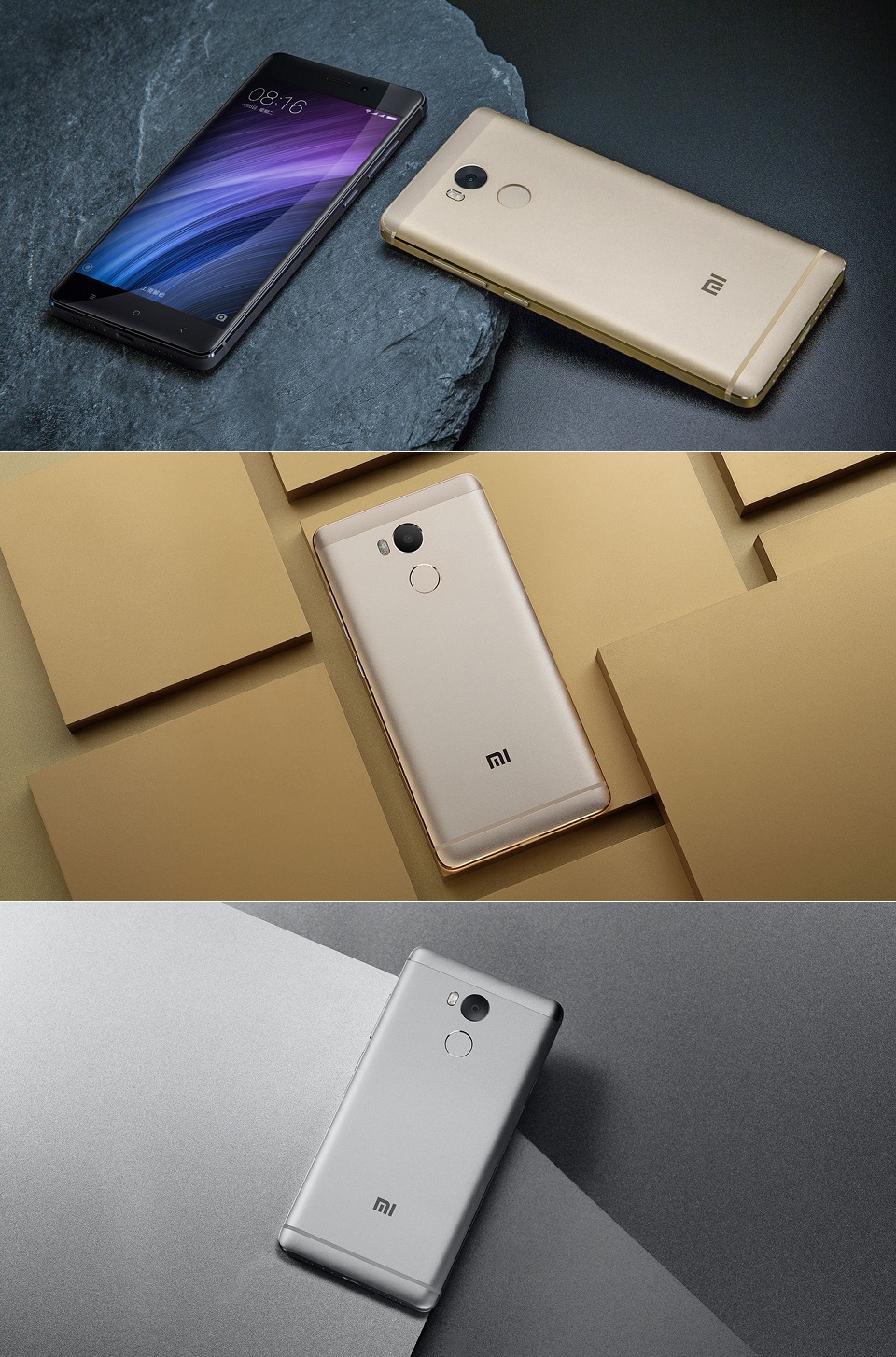 Смартфон Xiaomi Redmi 4 Silver 3/32 із зображенням смартфонів на різних поверхнях