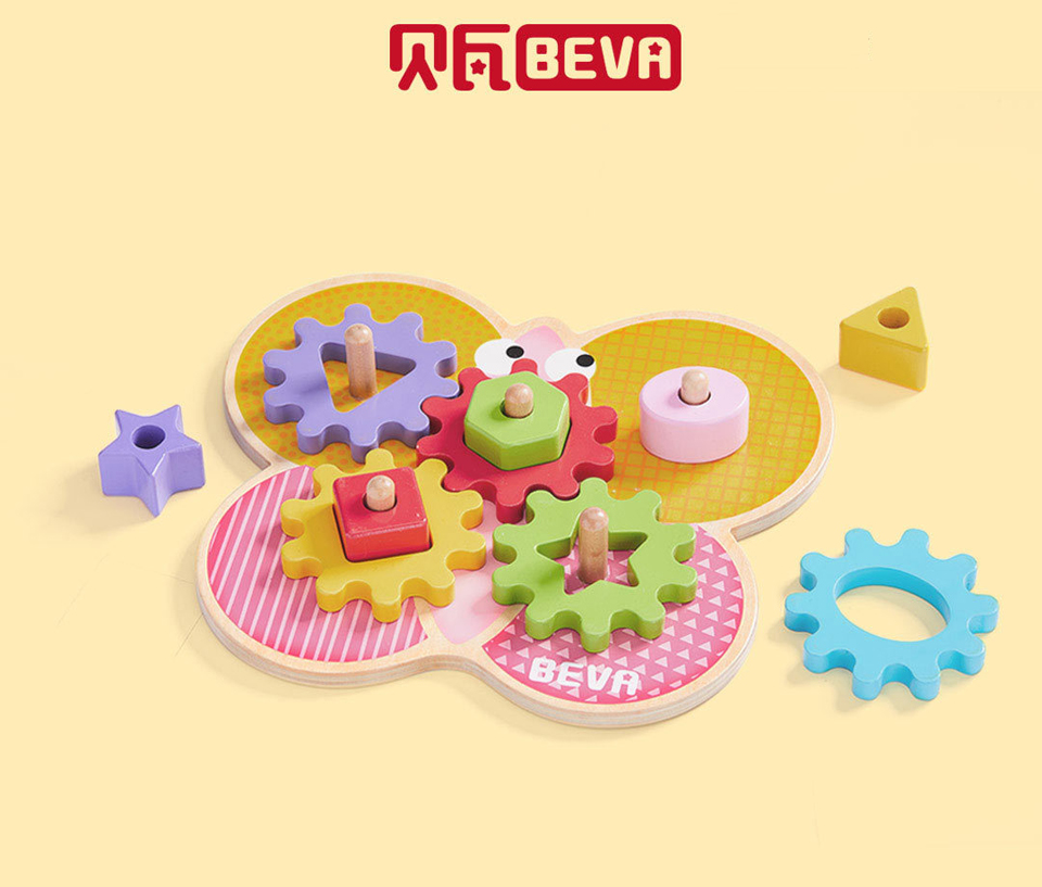 Деревянный Конструктор головоломка BEVA Educational Gear toy крупным планом