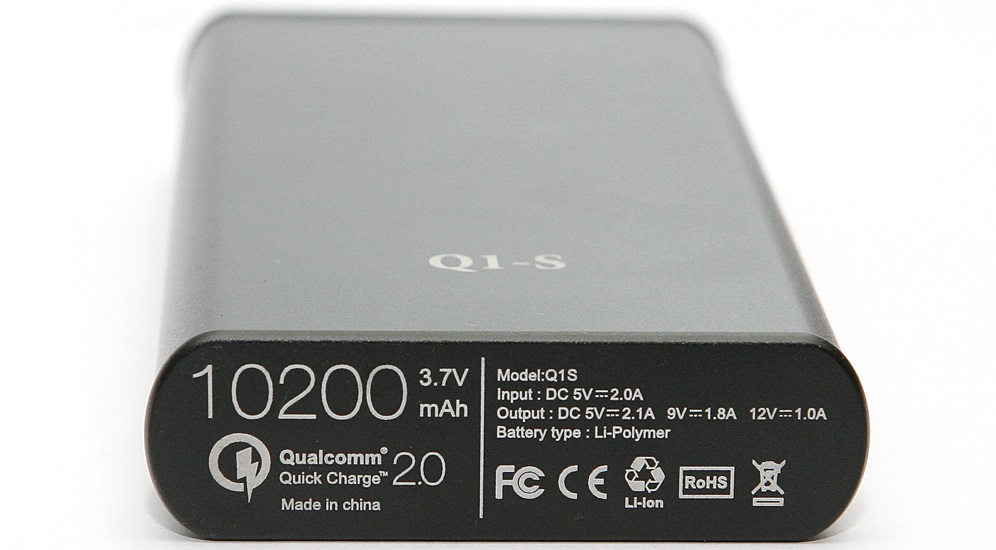Зовнішній акумулятор (Power Bank) PowerPlant Q1S Quick-Charge 2.0 10200 mAh (DV00PB0005) тильна частина