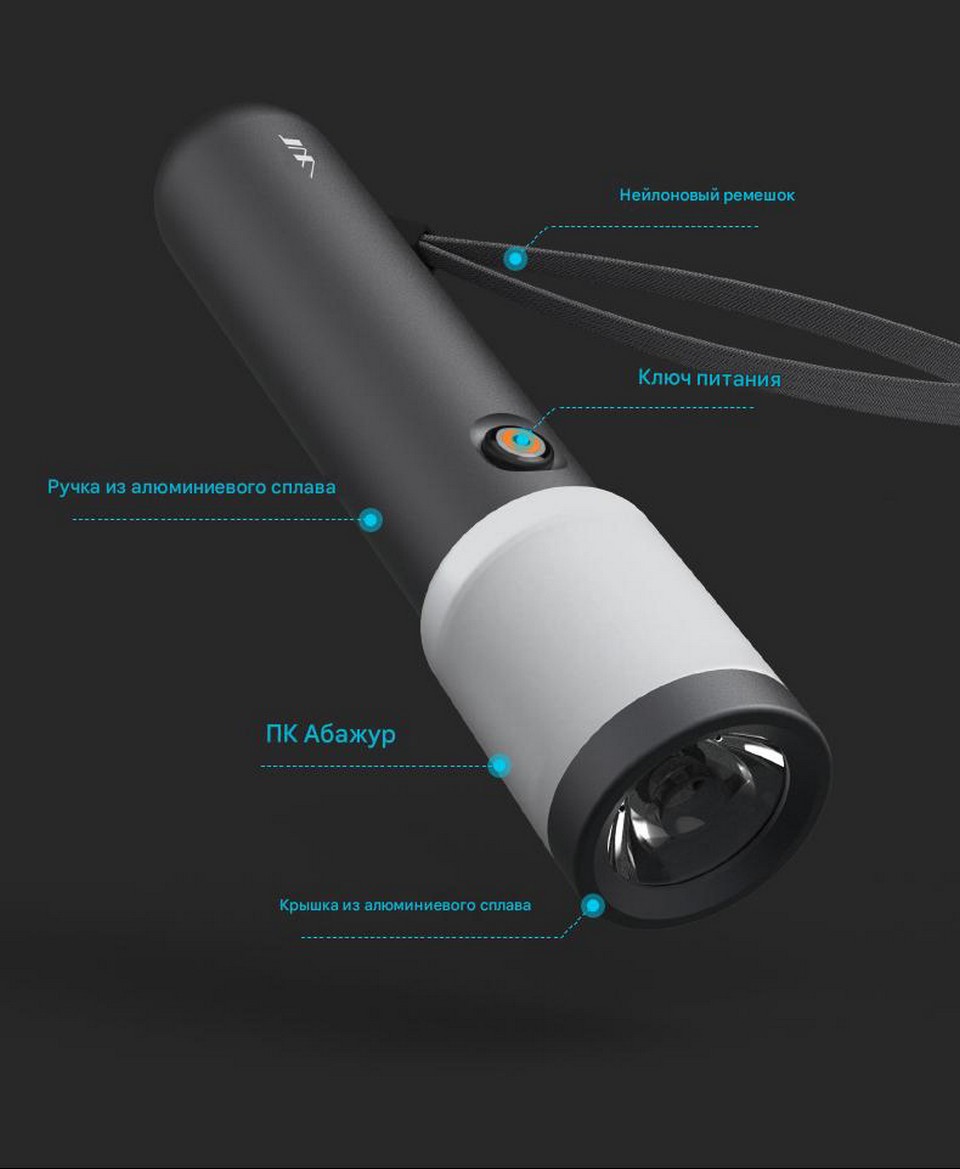 Фонарик Xiaomi JIMIHOME Flashlight Black JM-G3801_материалы