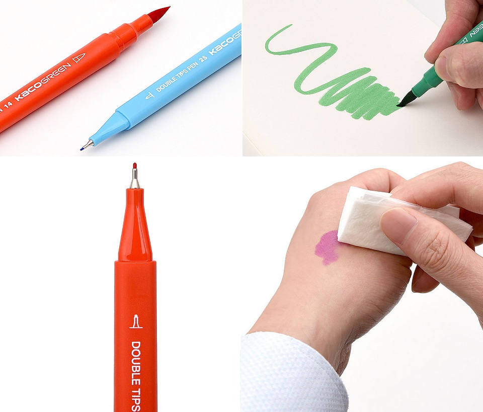 Набір кольорових маркерів KACO Double Tips Pen 36 Colors K1037 легко стираються