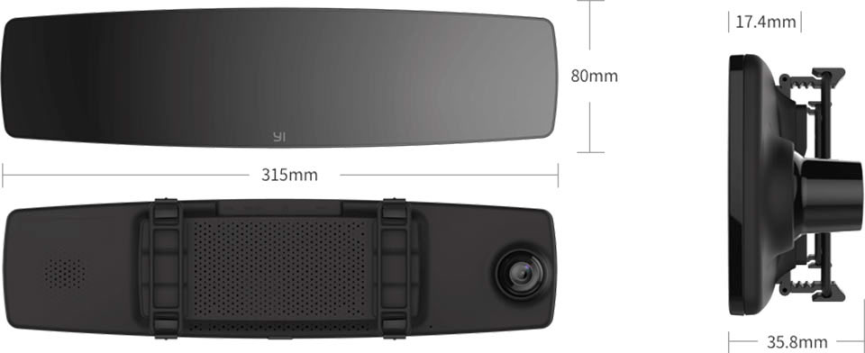 YI Mirror Dash Camera International Edition габаритні розміри