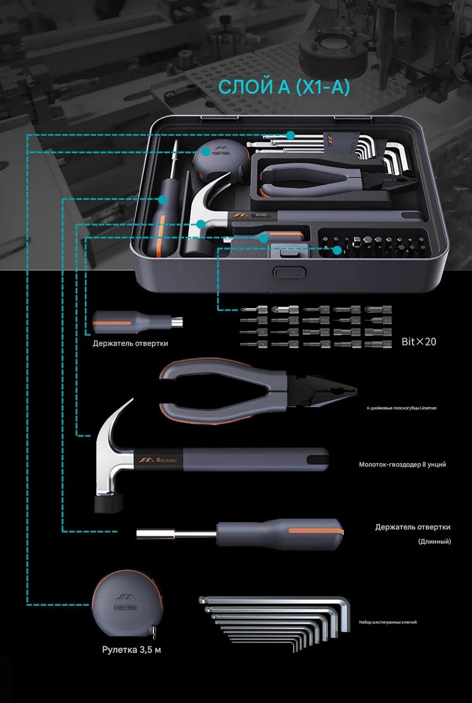 Набор инструментов Xiaomi JIMIHOME Tools Set 34in1 Black X1-A_общий вид