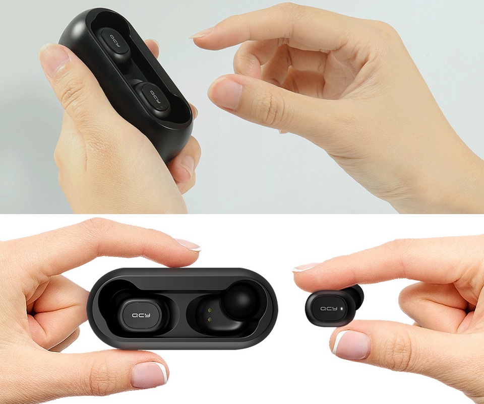 Бездротові навушники QCY T1 в руці користувача