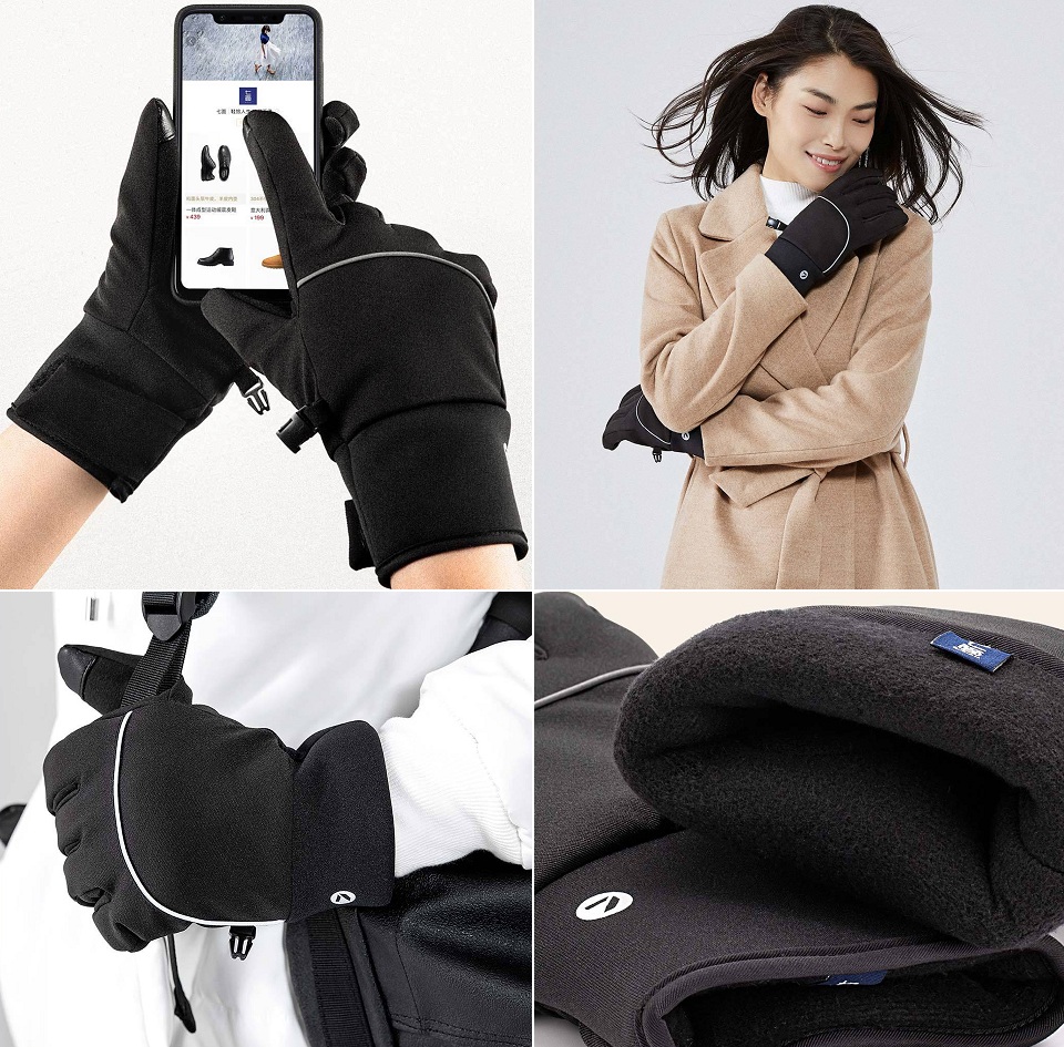 Перчатки QIMIAN Velvet warm touch screen gloves со смартфоном