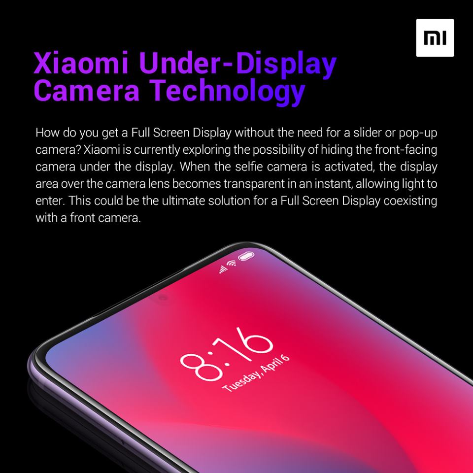 Xiaomi Under-Display Camera технология селфи камеры