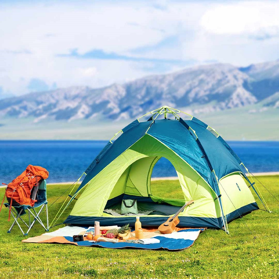 Многофункциональная Автоматическая палатка Xiaomi Early Wind 2 people Blue/Green 215*205*125cm (HW010401) на фоне природы