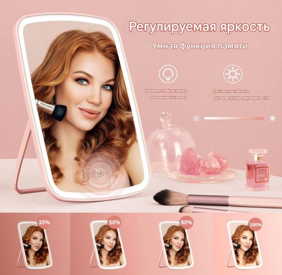 Xiaomi Jordan Judy LED Makeup Mirror Pink (NV505 Pink)1_яркость
