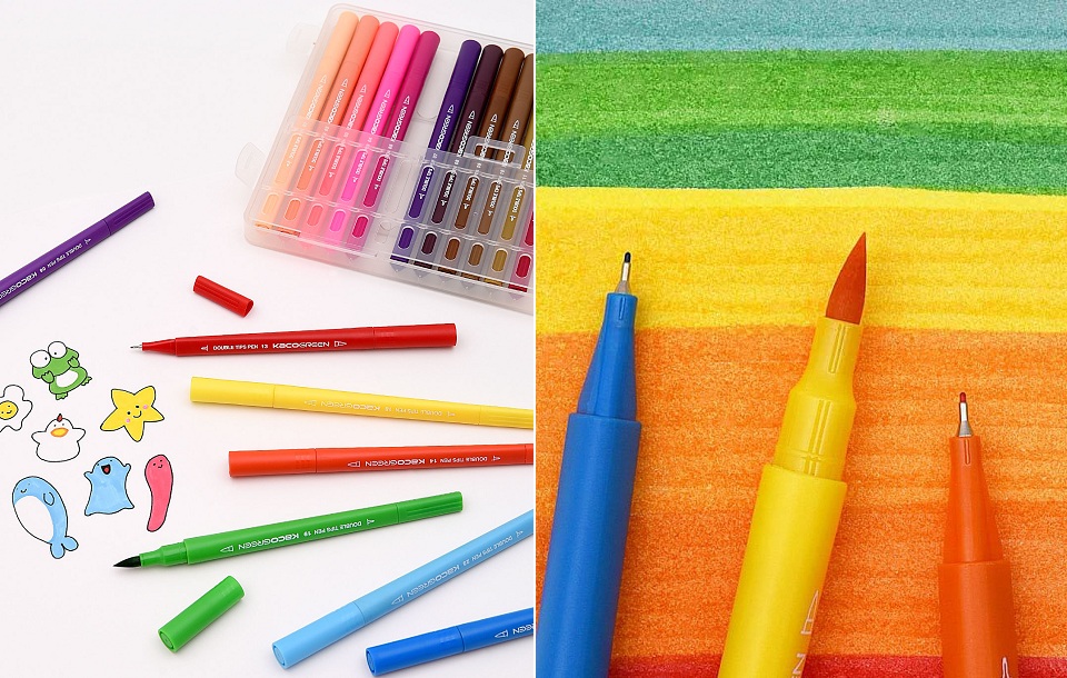 Набор цветных маркеров Xiaomi KACO ARTIST Double Tips Pen 36 Цветов ARTIST 36 K1037 демонстрация рисунка