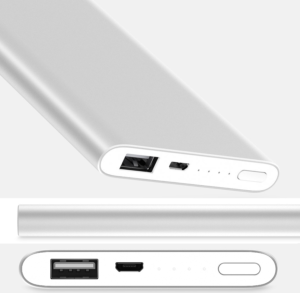 Універсальна батарея Xiaomi Mi Power bank 2 Slim 5000mAh Silver ORIGINAL в різних ракурсах