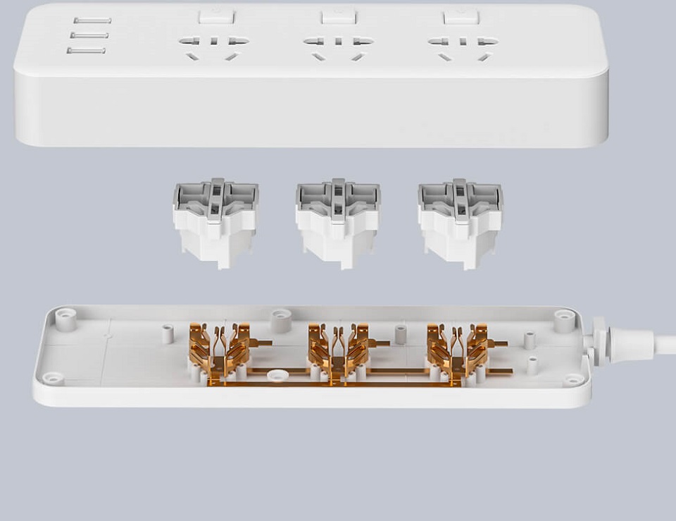 Подовжувач Xiaomi OPPLE Power Strip (2 розетки + 2 USB) 1.6m White внутрішня конструкція