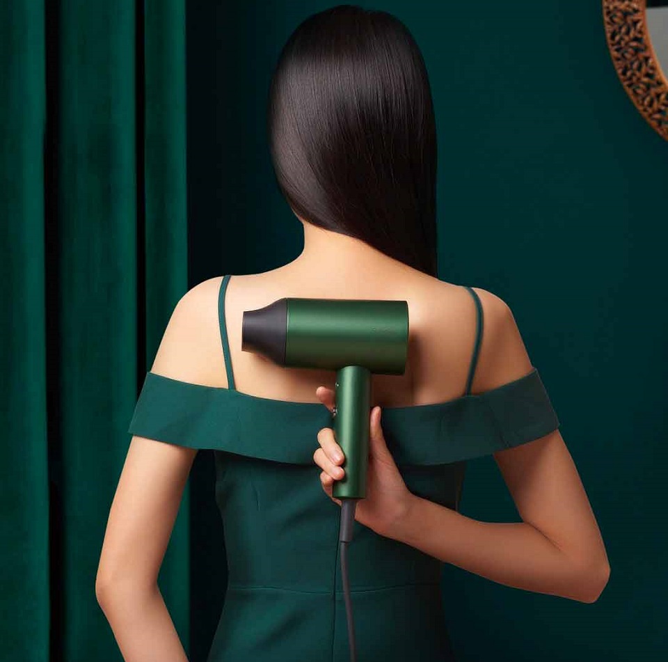 Фен Xiaomi ShowSee Electric Hair Dryer A5 девушка с феном за спиной